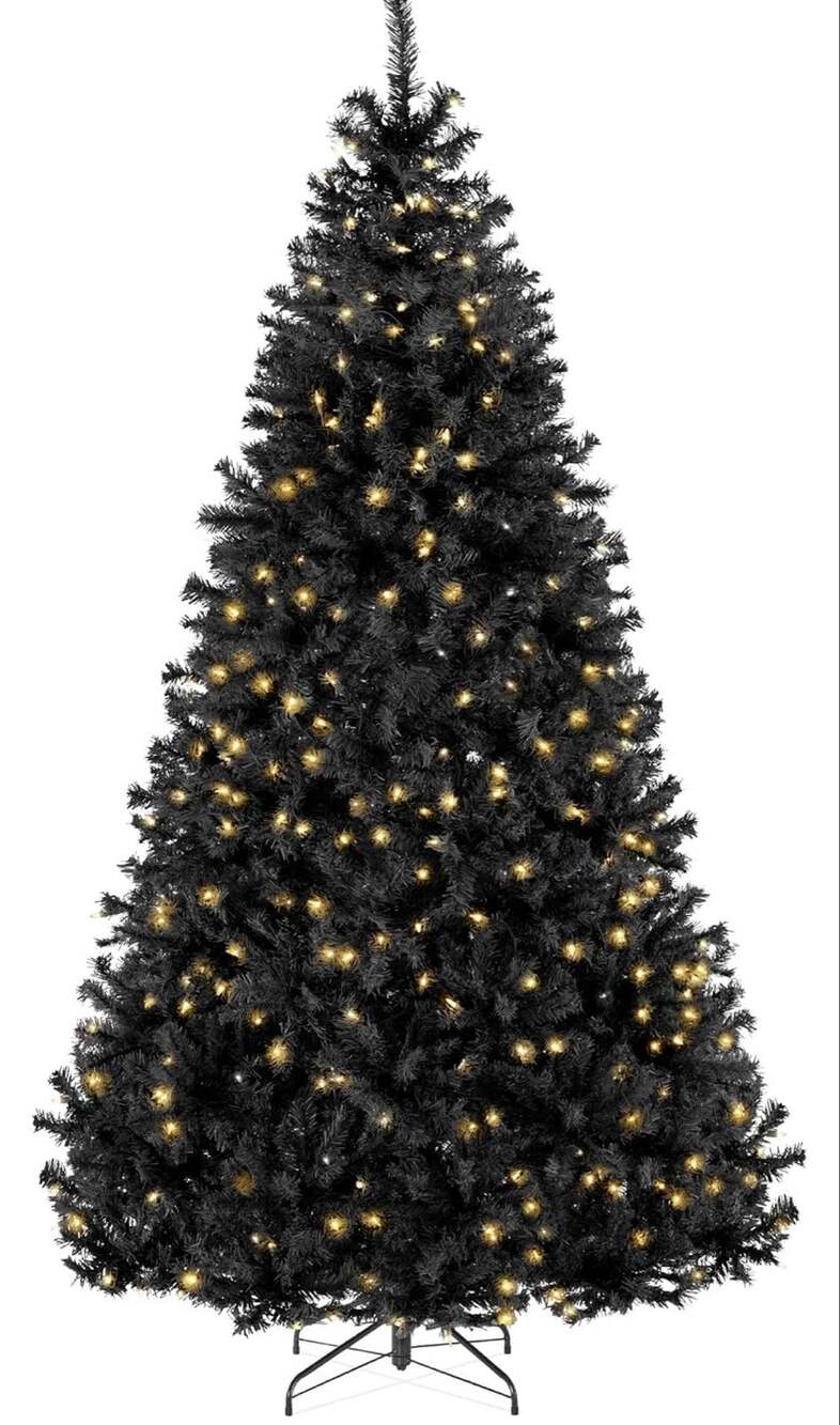 New 4.5ft Black Christmas Tree Pre-Lit w/Twinkling Lights Artificial Pine Tree
